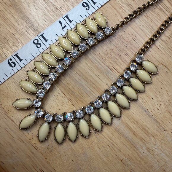 J. Crew Gold Statement Necklace With Cream Enamel & Clear Crystal Accents 15-18" - Picture 7 of 8